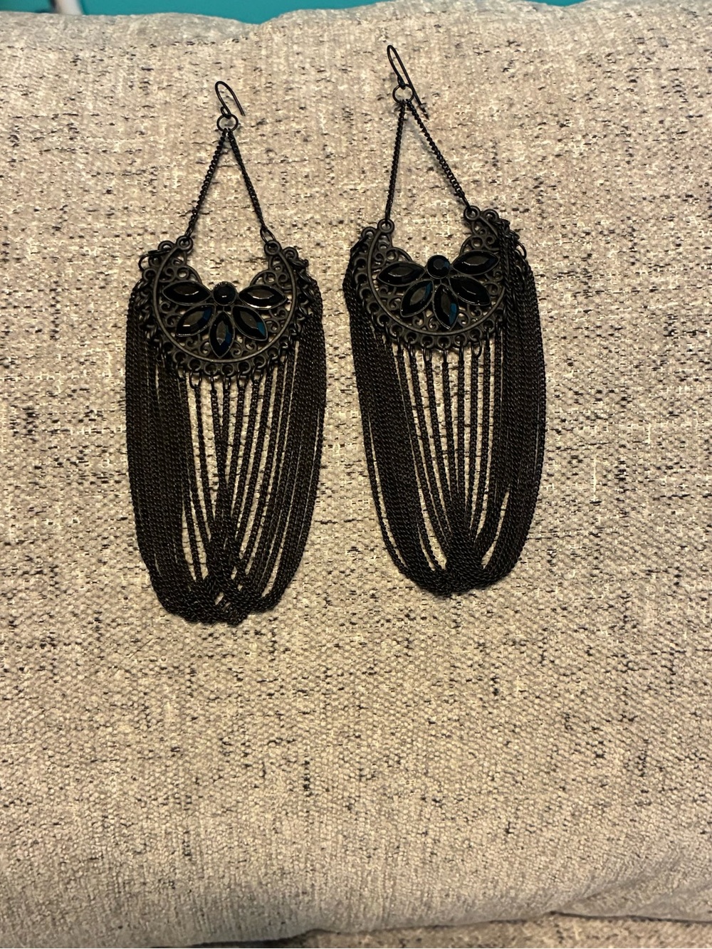 Goth style Black Chain Chandelier Drop Earrings - Women Jewelry